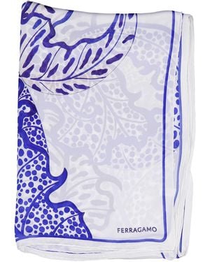 Ferragamo Foliage Print Silk Scarf - White