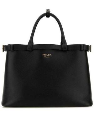 Prada Leather Medium Buckle Handbag - Black