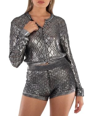 Rabanne Ladies Sequin-Design Cropped Cardigan - Black