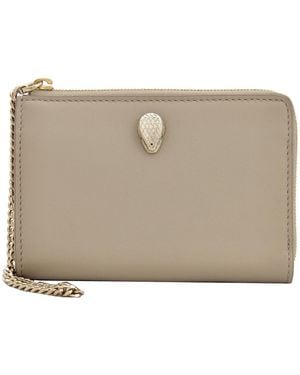 BVLGARI Ivory Serpenti Forever Zipped Leather Card Holder - Natural