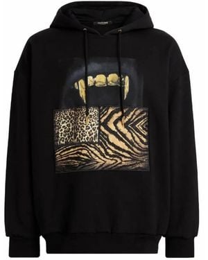 Roberto Cavalli Graphic Animalier Print Cotton Hoodie - Black