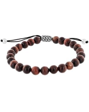 Robert Alton Stainless Steel Tiger Eye Bead Bolo Bracelet - Brown