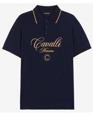 Roberto Cavalli Logo-Embroidered Cotton Polo Shirt - Blue