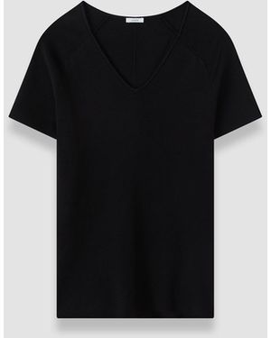 JOSEPH Elly Silk Stretch V Neck Top - Black