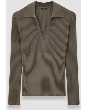 JOSEPH Merino Rib Knit Polo Top - Green