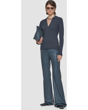 JOSEPH Merino Rib Knit Polo Top - Blue