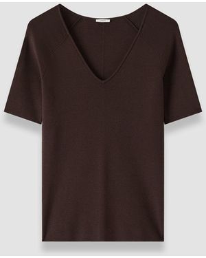 JOSEPH Elly Silk Stretch V Neck Top - Brown