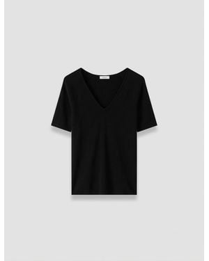 JOSEPH Elly Silk Stretch V Neck Top - Black
