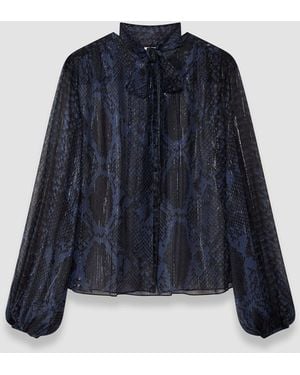 JOSEPH Sally Snake Lurex Chiffon Blouse - Blue