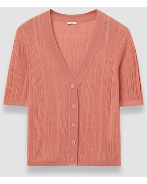 JOSEPH Sens Silk Cotton Rib Short Sleeve Cardigan - Pink