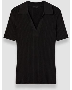 JOSEPH Viscose Rib Knit Polo Top - Black