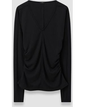 JOSEPH Wool Jersey V Neck Top - Blue