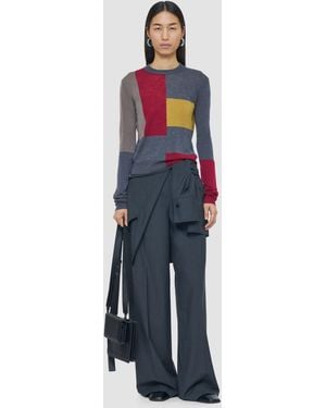 JOSEPH Overlay Cashair Round Neck Jumper - Blue