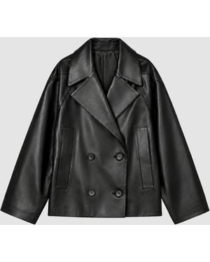 JOSEPH Curbar Glossy Leather Coat - Black