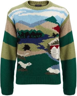 JOSEPH Landscape Handknit Jumper - Green