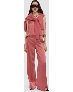 JOSEPH Dijon Silk Satin Trousers - Red