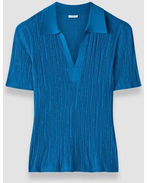 JOSEPH Aliane Crinkle Viscose Polo Top - Blue