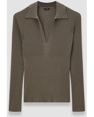 JOSEPH Merino Rib Knit Polo Top - Green