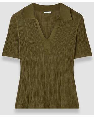 JOSEPH Aliane Crinkle Viscose Polo Top - Green