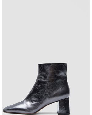 JOSEPH Heeled Metallic Leather Ankle Boots - Black