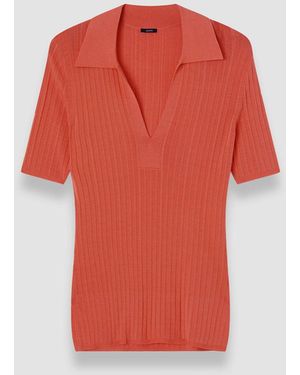 JOSEPH Viscose Rib Knit Polo Top - Red