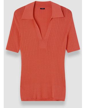JOSEPH Polo En Maille Côtelée De Viscose - Rouge