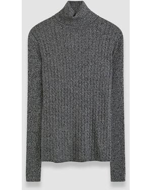 JOSEPH Ribbed Cable Knit High Neck Jumper - Grey
