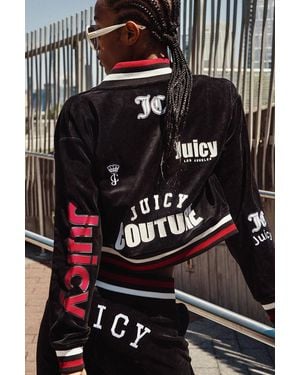 Juicy Couture Mixed Logo Cotton Velour Bomber Jacket - Black