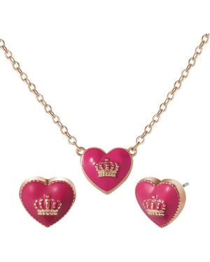 Juicy Couture Kids Crown Logo Heart Pendant Necklace - Pink