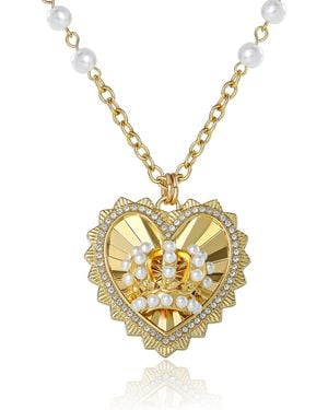 Juicy Couture Heart Crown Necklace With Pearl Accent - Metallic