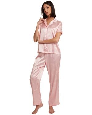 Juicy Couture Satin Short Sleeve Notch Collar Pj Set - Red