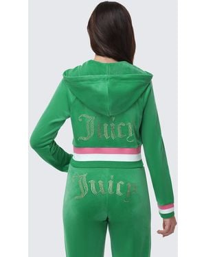 Juicy Couture Heritage Stripe Bling Velour Zip Hoodie - Green