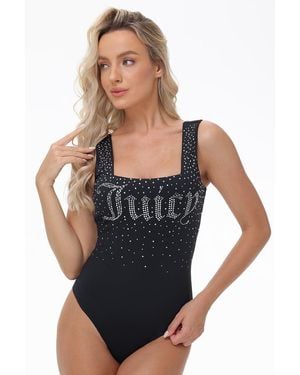 Juicy Couture Big Bling Scoop Neck Tank Bodysuit - Black