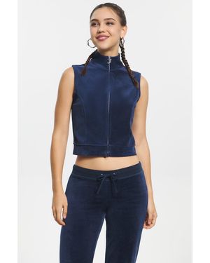 Juicy Couture Mockneck Cotton Velour Zip-Up Vest - Blue