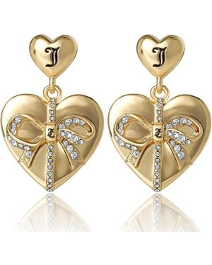 Juicy Couture Quilted Double‑Heart Drop Earrings - Metallic