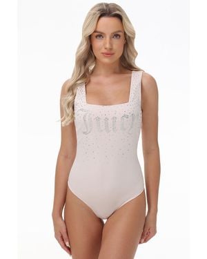 Juicy Couture Big Bling Scoop Neck Tank Bodysuit - White