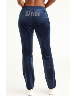 Juicy Couture Bride Customizable Big Bling Velour Track Pants - Blue
