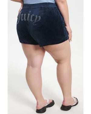 Juicy Couture Plus-Size Big Bling Velour Shorts - Blue