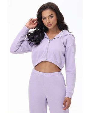 Juicy Couture Cropped Fleece Hoodie With Side Bling - Purple