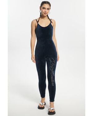 Juicy Couture Strappy Script Velour Jumpsuit - Blue