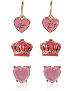 Juicy Couture Kids 3-Pair Stylish Stud Earrings Set - Pink