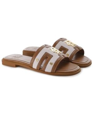 Holland Cooper Canvas Monogram Slides - Brown
