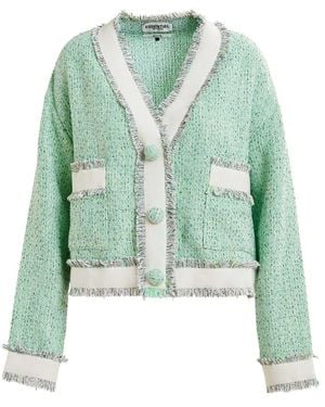 Essentiel Antwerp Hoola Cropped Fringed Tweed Cardigan - Green
