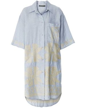 Greek Archaic Kori Linen Embroidered Shirt Dress - Grey