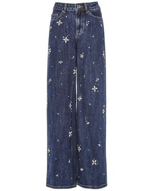 Self-Portrait Blue Embellished Wide Leg Jeans