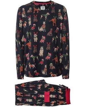 Chelsea Peers 12 Dogs Of Christmas Print Long Pyjama Set - Black