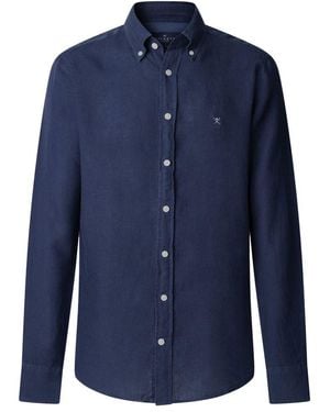 Hackett Tailored Fit Linen Brompton Shirt - Blue