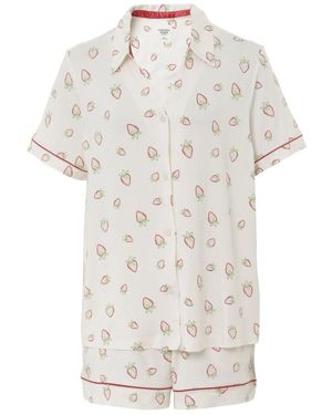 Chelsea Peers Strawberry Print Short Pyjama Set - White