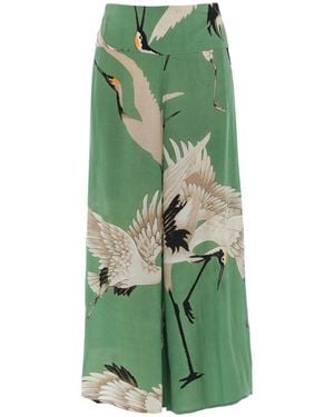 One Hundred Stars Stork Pea Green Crepe Palazzo Trousers
