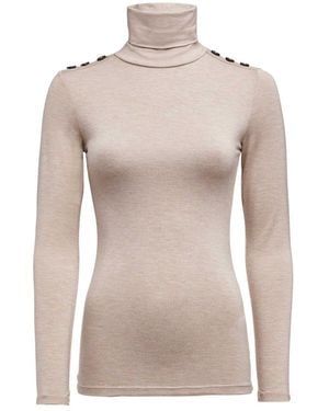 Holland Cooper Long Sleeve Roll Neck Top - Natural